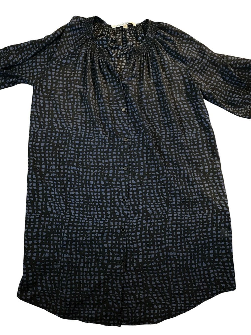 Collective Concepts Navy and Black Button-Front Patterned Shirt/Dress Size Large - Picture 6 of 6